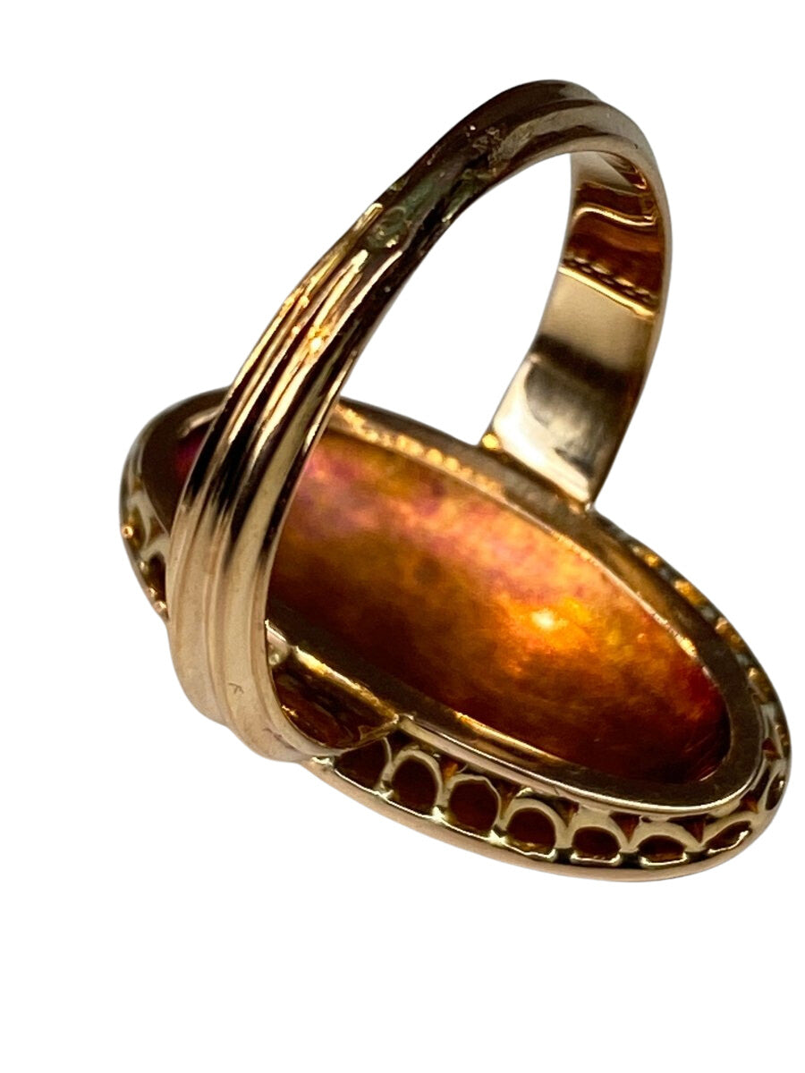 Bague en or 18 carats «  marquise »sertie de perles fines et diamants vers 1880 - Castafiore