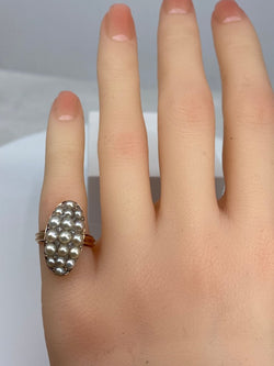 Bague en or 18 carats «  marquise »sertie de perles fines et diamants vers 1880 - Castafiore