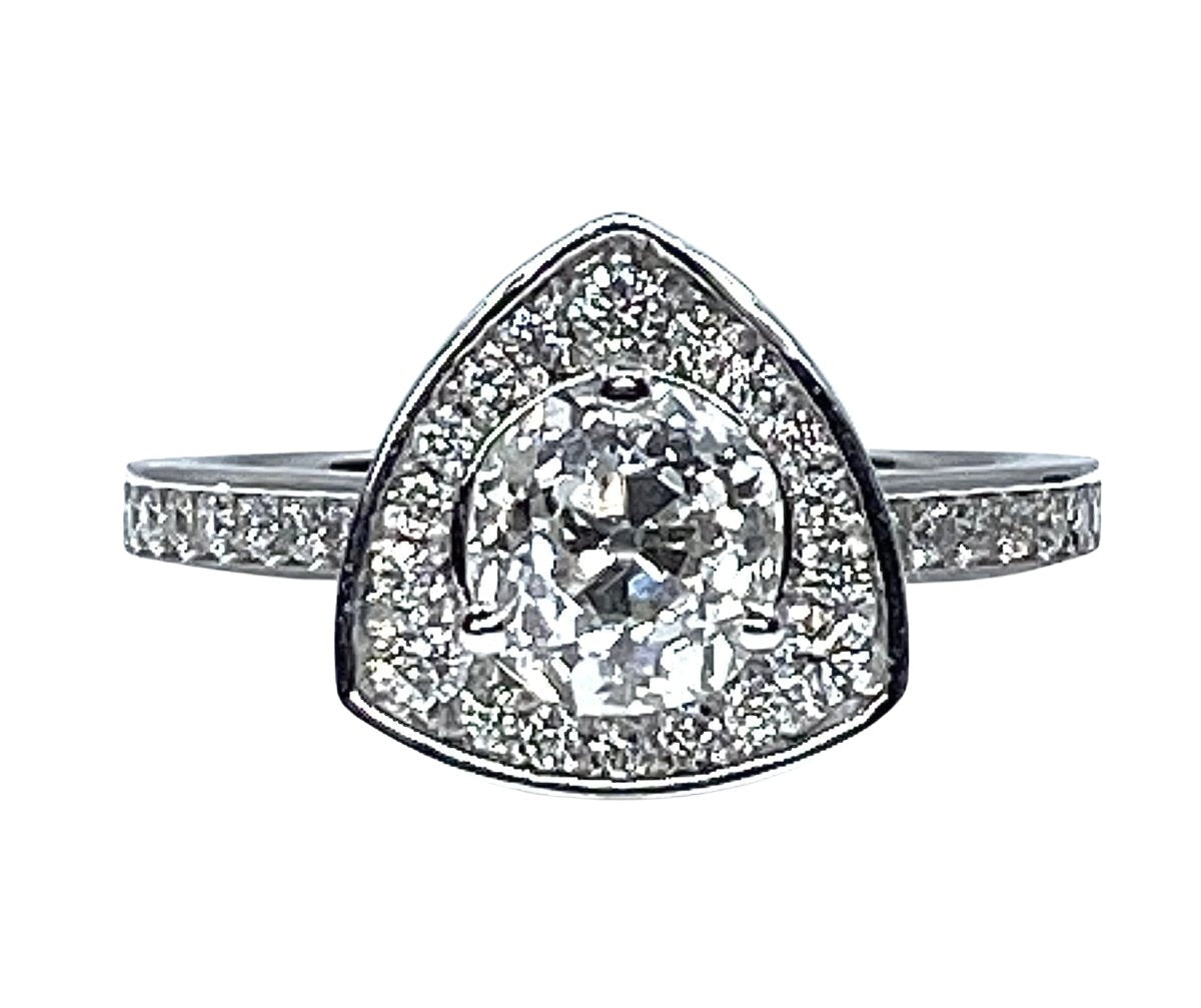 Bague en or blanc 18 carats, diamant central 1,10 carat - Castafiore