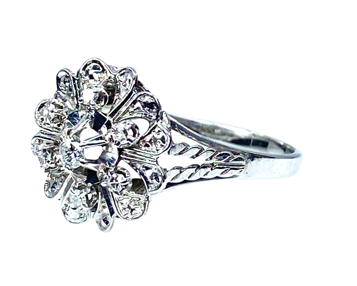 Bague en or blanc 18 carats et diamants, décor de coeurs - Castafiore