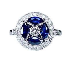 Bague en or blanc diamants et saphirs navettes - Castafiore