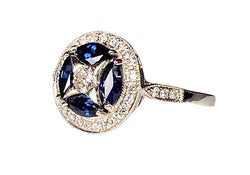 Bague en or blanc diamants et saphirs navettes - Castafiore