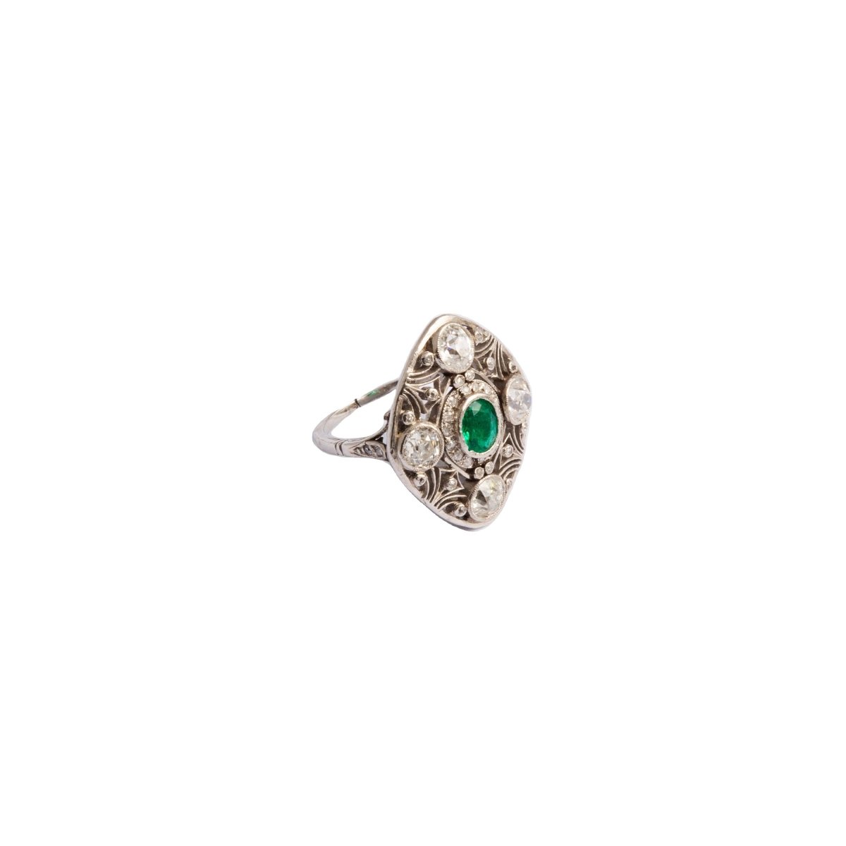 Bague en or blanc et en émeraude et diamants - Castafiore