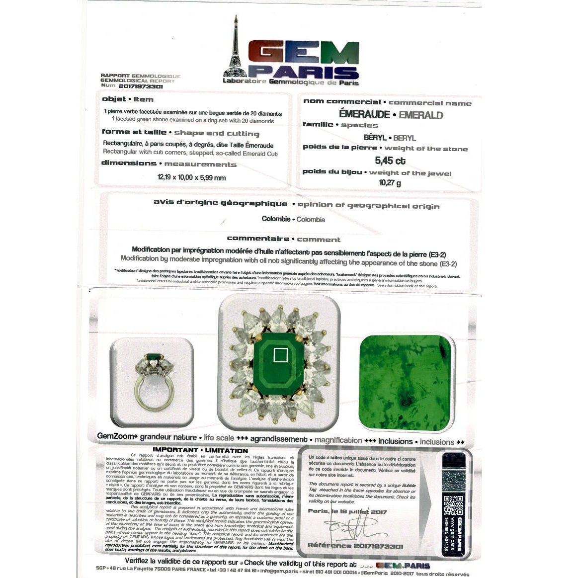 Bague en or blanc et jaune émeraude et diamants - Castafiore