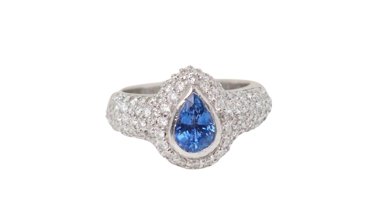 Bague en or blanc, saphir de Ceylan et diamants - Castafiore