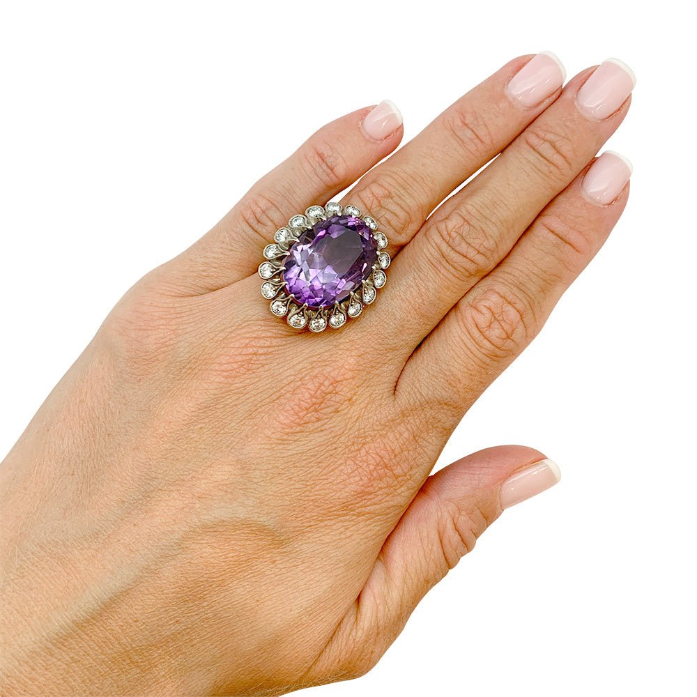 Bague en or et argent début du XX eme siècle, améthyste et diamants - Castafiore