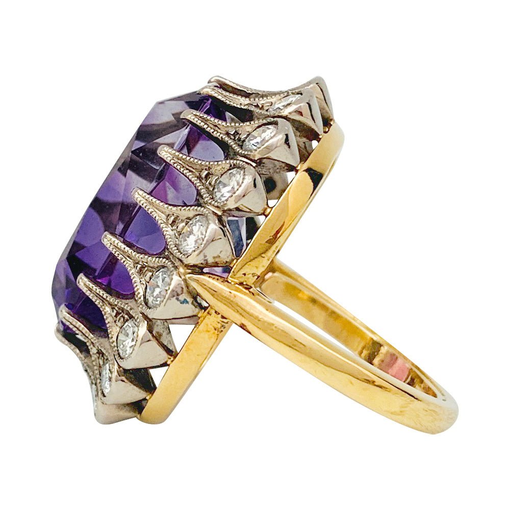 Bague en or et argent début du XX eme siècle, améthyste et diamants - Castafiore
