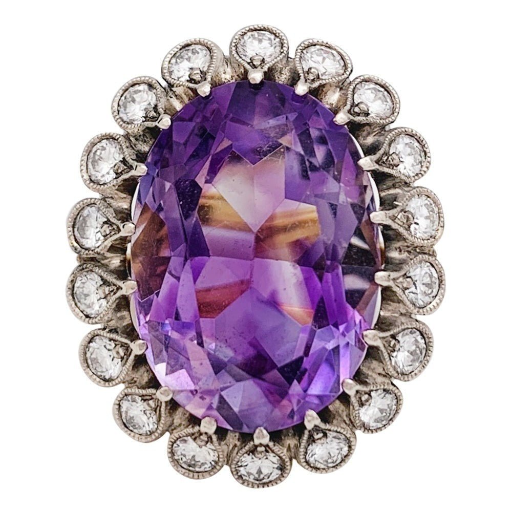 Bague en or et argent début du XX eme siècle, améthyste et diamants - Castafiore