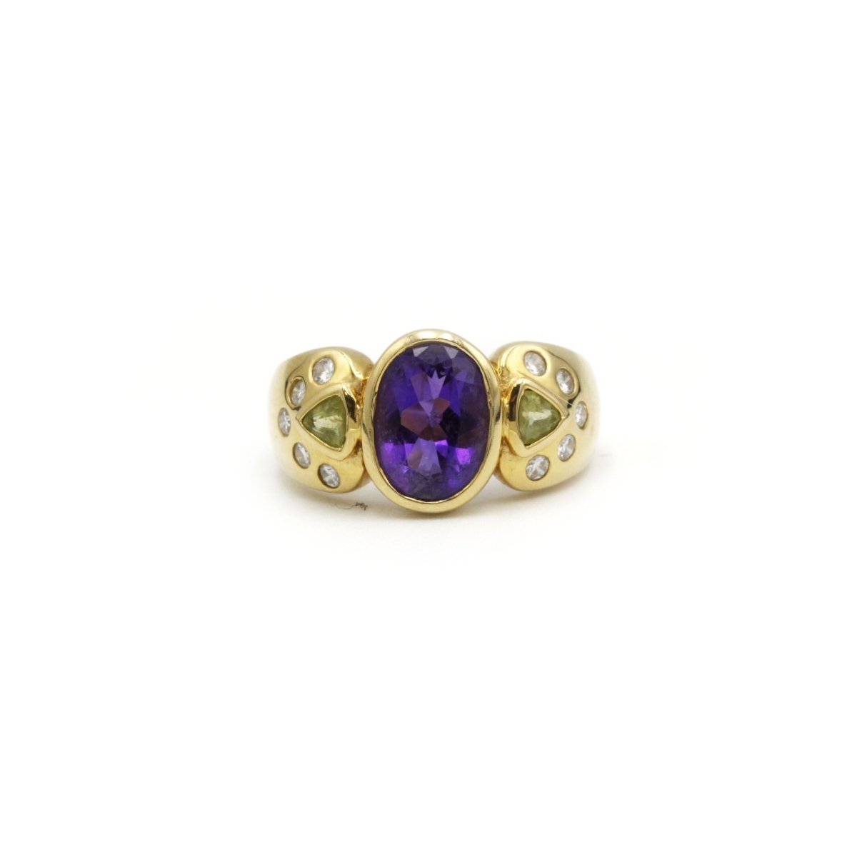 Bague en or jaune, améthyste, péridots et diamants - Castafiore