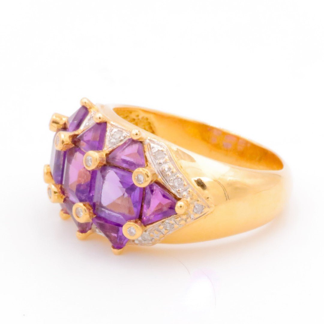 Bague en or jaune, améthystes et diamants - Castafiore
