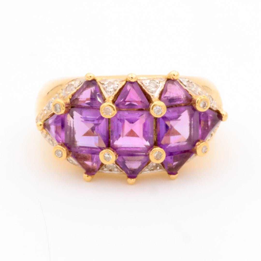 Bague en or jaune, améthystes et diamants - Castafiore