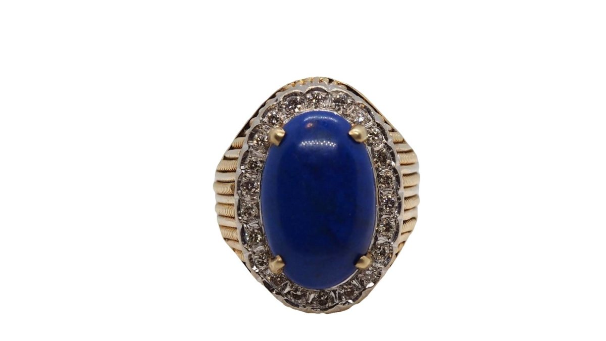 Bague en or jaune, cabochon de Lapis Lazuli et diamants - Castafiore