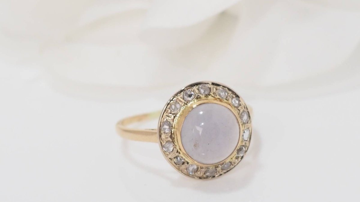 Bague en or jaune Calcédoine et diamants - Castafiore