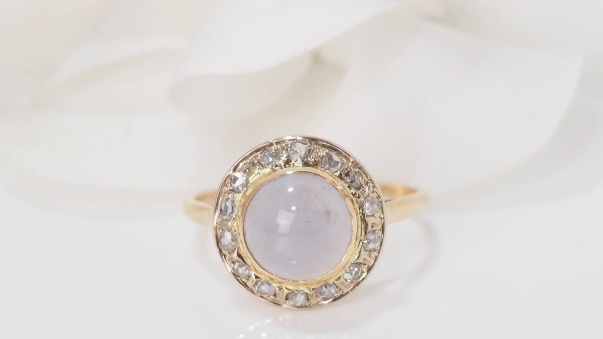 Bague en or jaune Calcédoine et diamants - Castafiore