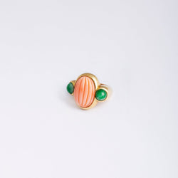 Bague en or jaune, corail et jade - Castafiore