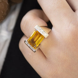Bague en or jaune Diamants et citrine - Castafiore