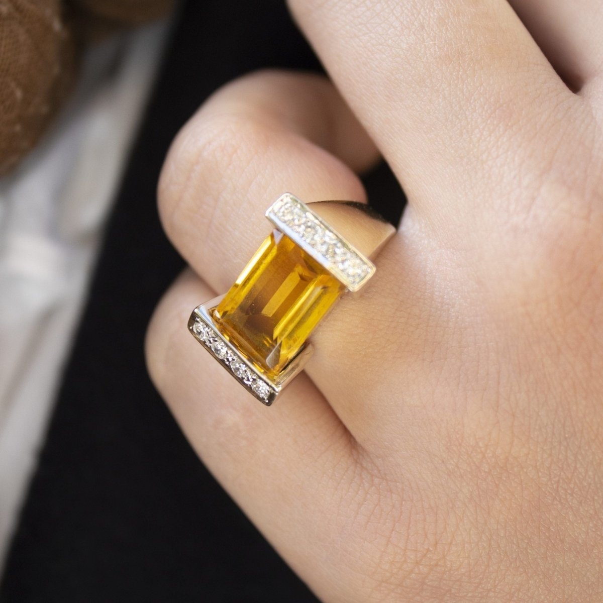 Bague en or jaune Diamants et citrine - Castafiore