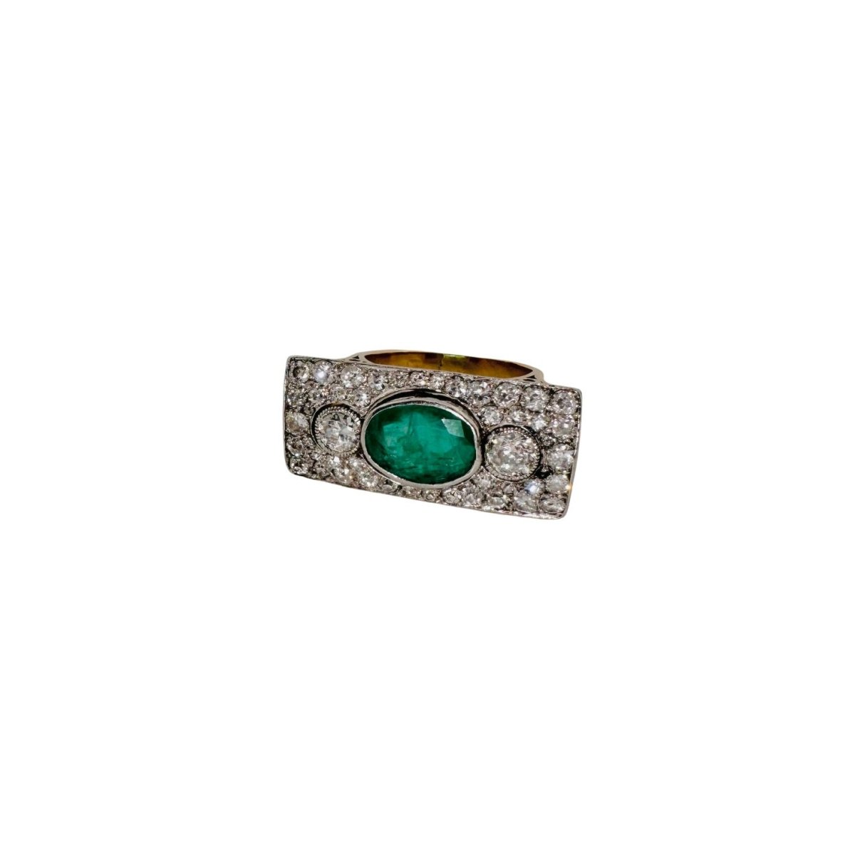 Bague en or jaune, émeraude et diamants - Castafiore