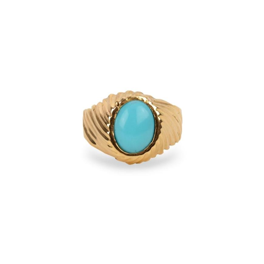 Bague en or jaune et cabochon de turquoise - Castafiore