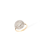 Bague en or jaune et or blanc avec diamant central et entourage diamants. - Castafiore