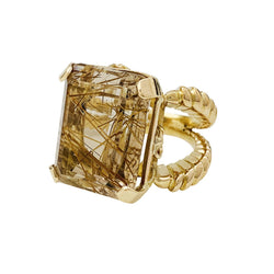 Bague en or jaune et quartz cheveux d'ange - Castafiore