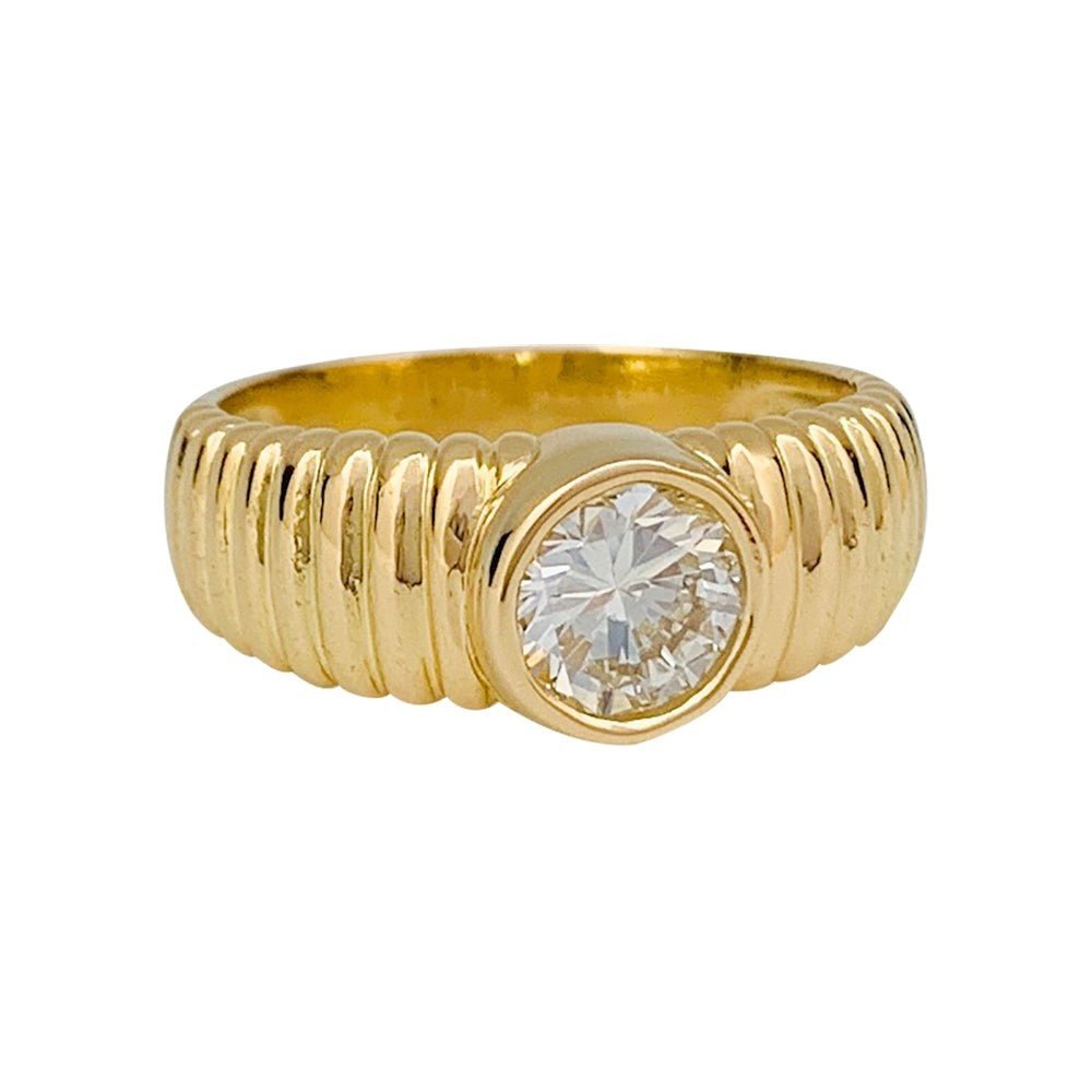 Bague en or jaune godronné et diamant - Castafiore