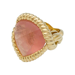 Bague en or jaune, quartz rose - Castafiore