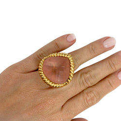 Bague en or jaune, quartz rose - Castafiore
