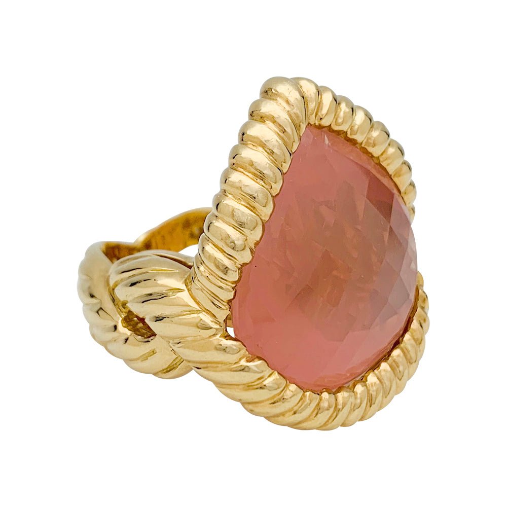 Bague en or jaune, quartz rose - Castafiore