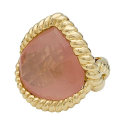 Bague en or jaune, quartz rose - Castafiore