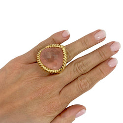 Bague en or jaune, quartz rose - Castafiore