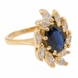 Bague en or jaune, saphir et diamants - Castafiore