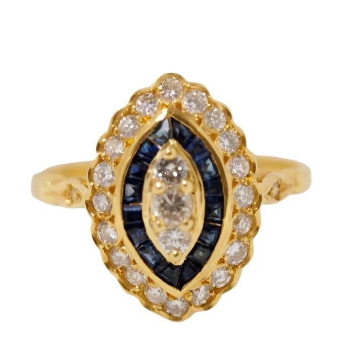 Bague en or jaune, saphirs et diamants - Castafiore