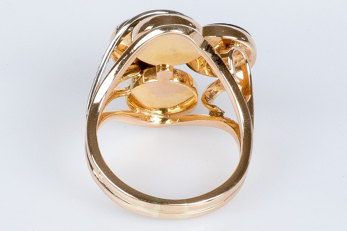 Bague en or rose à décor d' onyx et diamants - Castafiore