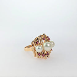 Bague en or rose Perles et Tourmalines - Castafiore