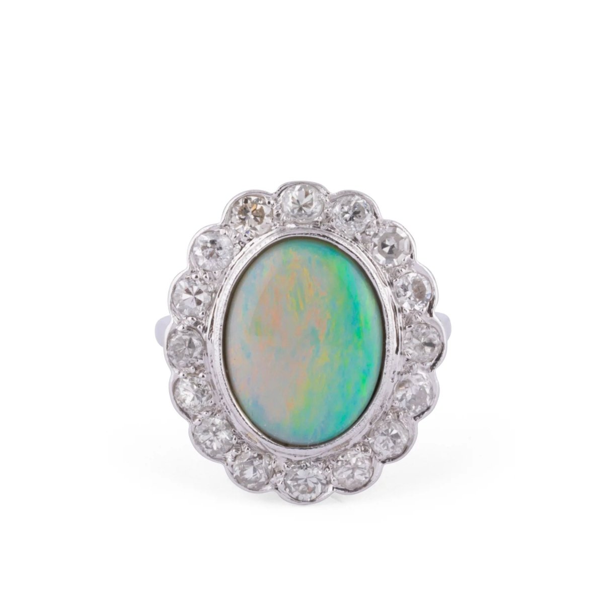 Bague en platine diamants et opale - Castafiore