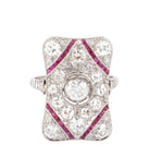 Bague en platine, diamants et rubis rectangulaire - Castafiore