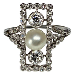 Bague en platine en diamants et perles fines, époque 1900 - Castafiore