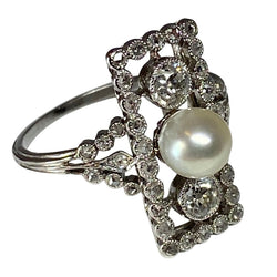 Bague en platine en diamants et perles fines, époque 1900 - Castafiore