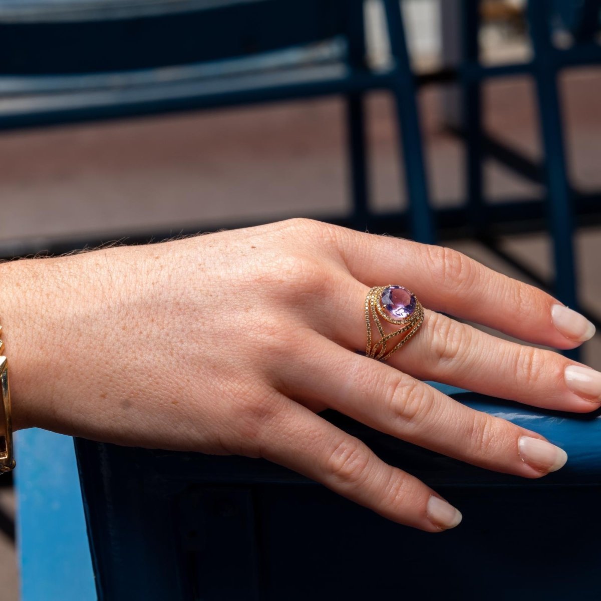 Bague ETERNAMÉ "Eternelle" en or jaune, améthyste et diamants - Castafiore