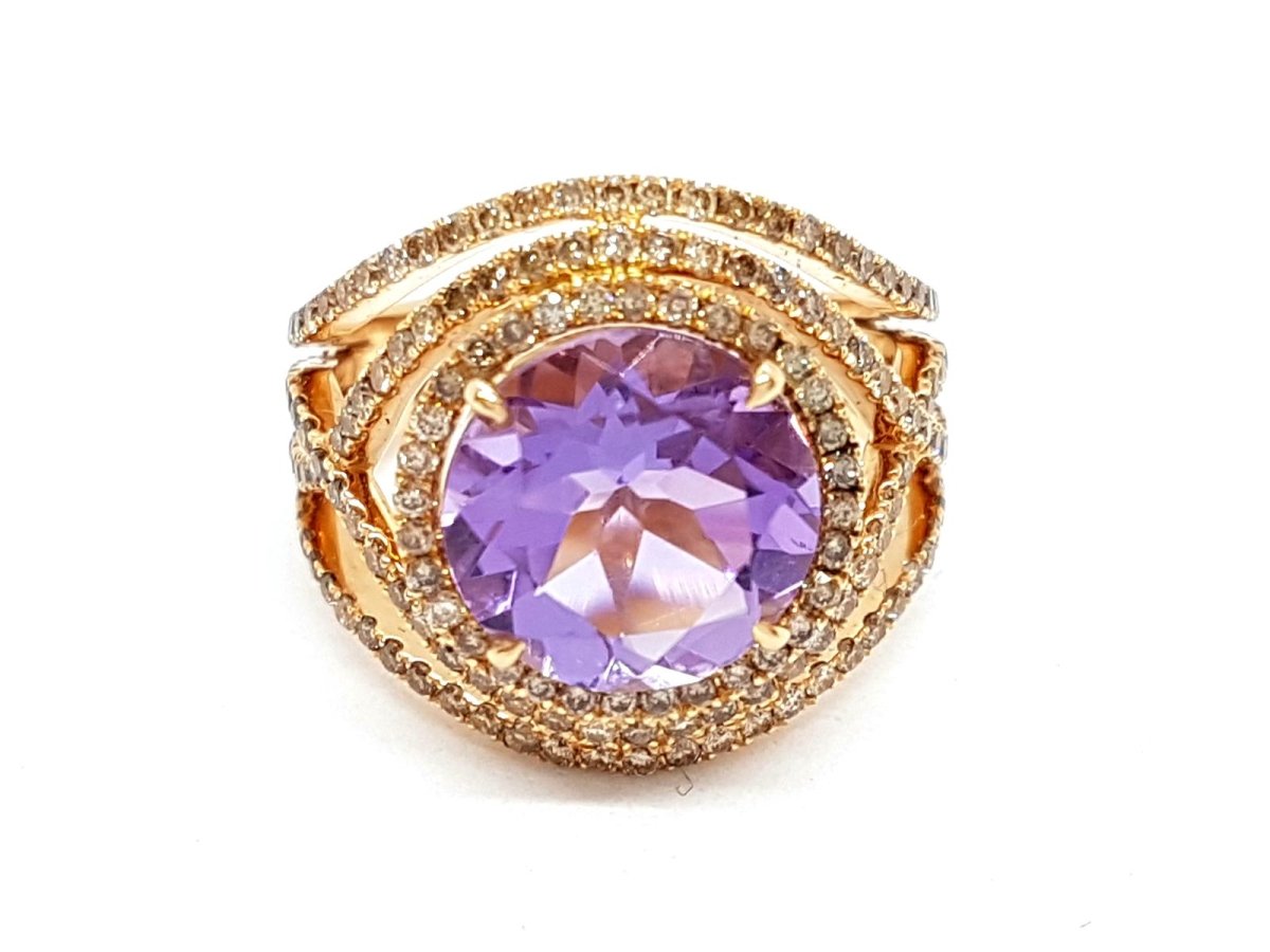 Bague ETERNAMÉ "Eternelle" en or jaune, améthyste et diamants - Castafiore