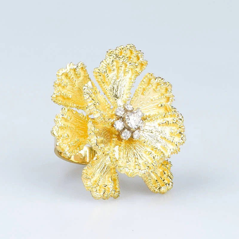 Bague fleur diamant en or jaune 18 carats - Castafiore