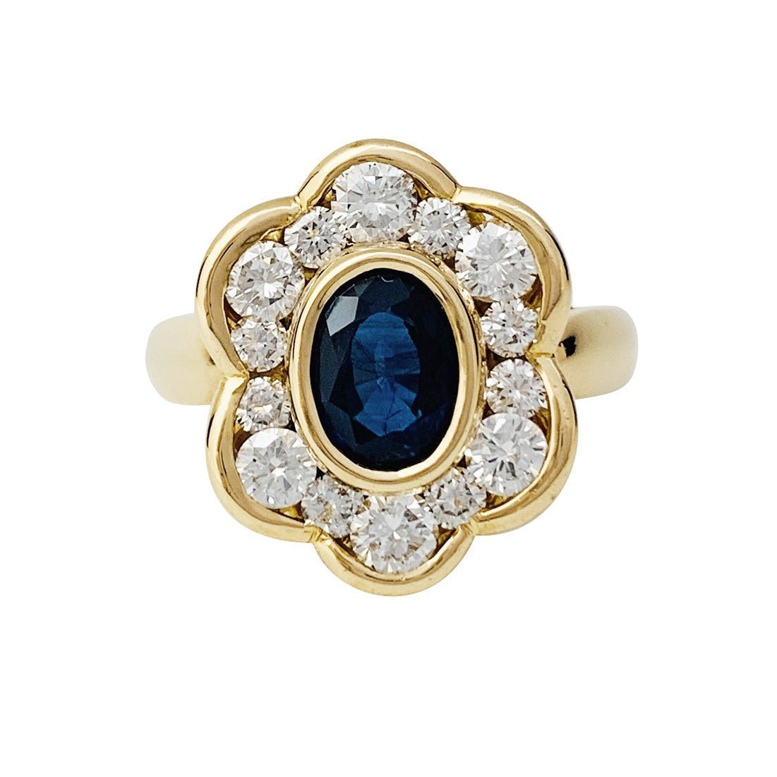 Bague fleur en or jaune, saphir et diamants - Castafiore