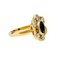 Bague fleur en or jaune, saphir et diamants - Castafiore