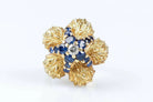 Bague fleur et étoile de mer diamant saphir en or jaune 18 carats - Castafiore