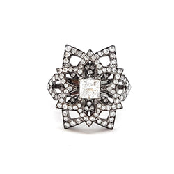 Bague Fleur Or noir Diamant - Castafiore