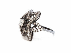 Bague Fleur Or noir Diamant - Castafiore