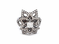 Bague Fleur Or noir Diamant - Castafiore