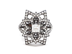 Bague Fleur Or noir Diamant - Castafiore