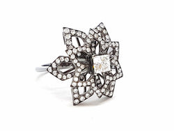 Bague Fleur Or noir Diamant - Castafiore
